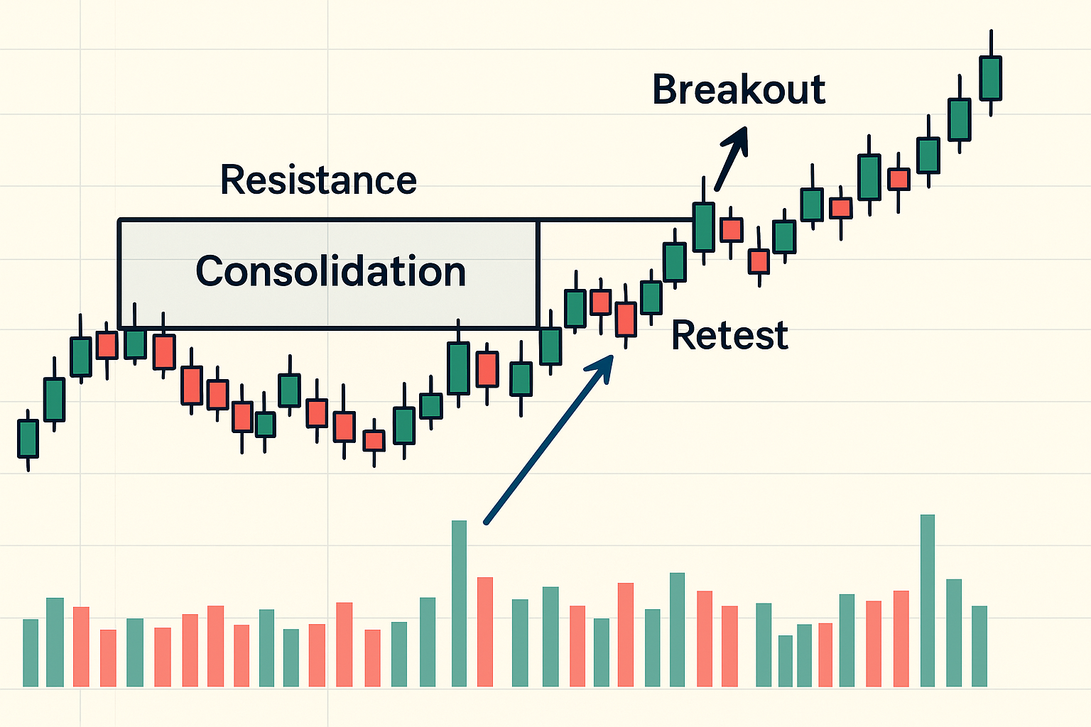 Minh hoạ:&nbsp; Sau breakout có thể có retest